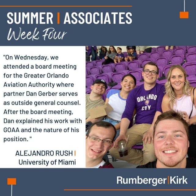 Our summer associates wrapped up another great week filled with assignments, fun activities and even witnessed closing arguments for a successful trial win for a client. 
Read more about their experiences at Rumberger.com/summer-associate/blog/ or follow the link in profile. #RKSummerAssociates #SummerAssociates @miamilawschool @fsucollegeoflaw @fiu_law @stetsonlawschool @alabamalaw