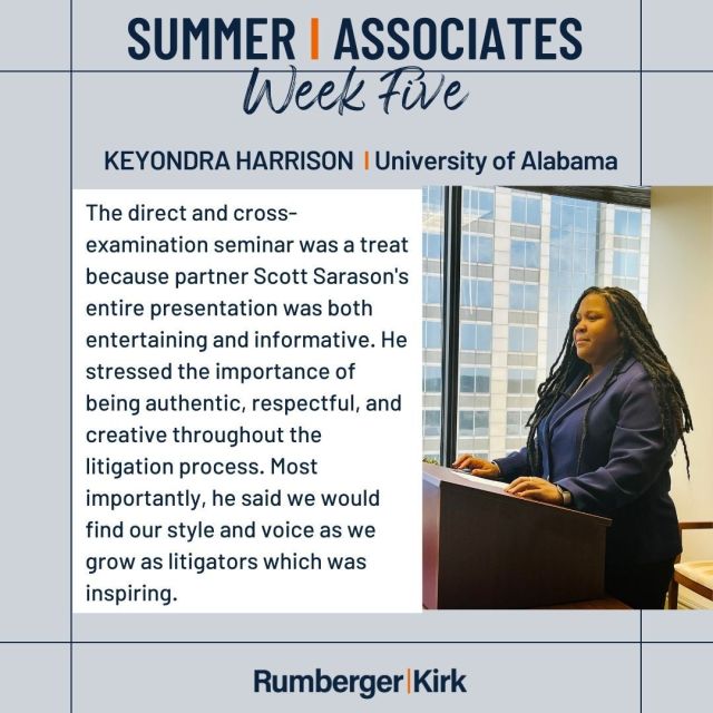 Last week marked the halfway point for our Summer Associate Program. From the direct and cross-examination seminar and the motion workshop to assignments and opportunities for connection outside the office, it was a full week. Read all about it:  Rumberger.com/summer-associate/blog/ or follow the link in profile. #RKSummerAssociates #SummerAssociates #FutureLawyers #LawStudents @miamilawschool @fsucollegeoflaw @fiu_law @stetsonlawschool @alabamalaw
