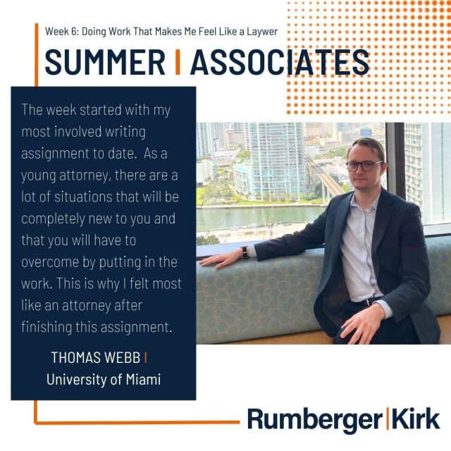 It might have been a short week thanks to the 4th of July holiday on Tuesday, but we still kept our summer associates plenty busy. The highlight this week was their direct and cross-examination workshop. Follow their adventures at Rumberger.com/summer-associate/blog/ or follow the link in profile. #RKSummerAssociates #SummerAssociates #FutureLawyers #LawStudents @miamilawschool @fsucollegeoflaw @fiu_law @stetsonlawschool @alabamalaw