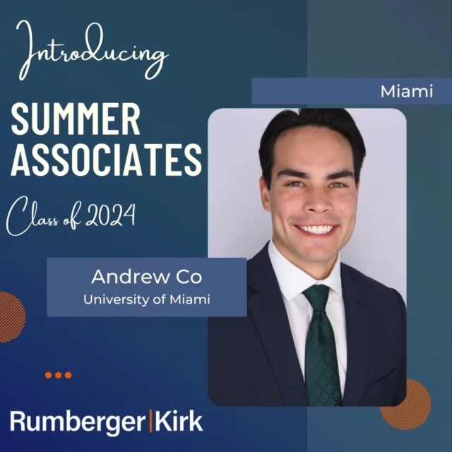 We are excited to welcome our 2024 Class of Summer Associates: Ashley, Erica, Andrew, Coleman, Paige and Madison! Each week they will share their experiences on our 2024 Summer Associate blog. Follow along at https://www.rumberger.com/summer-associate/blog/ or follow the link in bio. 

These talented students are joining us from @uflaw, @stetsonlawschool, @miamilawschool, fiu_law, @alabamalaw

#SummerAssociateProgram #RumbergerKirk  #RKSummerAssociates